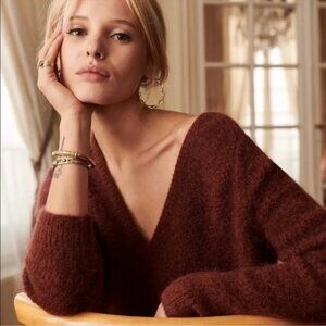 🇫🇷 SÉZANE ✨ Ariel V-Neck & V-Back Pullover Sweater | Coffee Brown | Size M